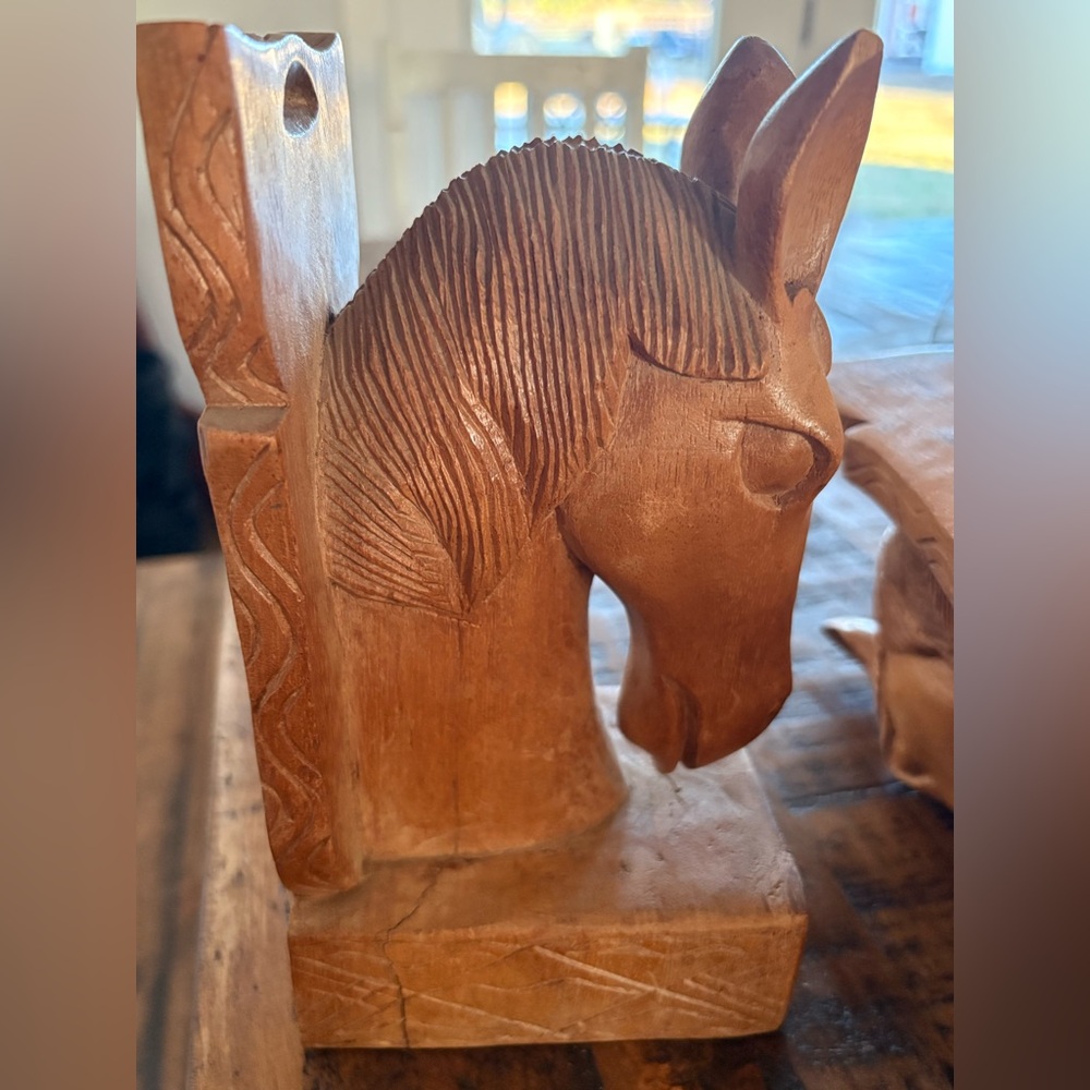 Vintage Handcrafted Wooden Horse Bookends - Picture 5 of 6